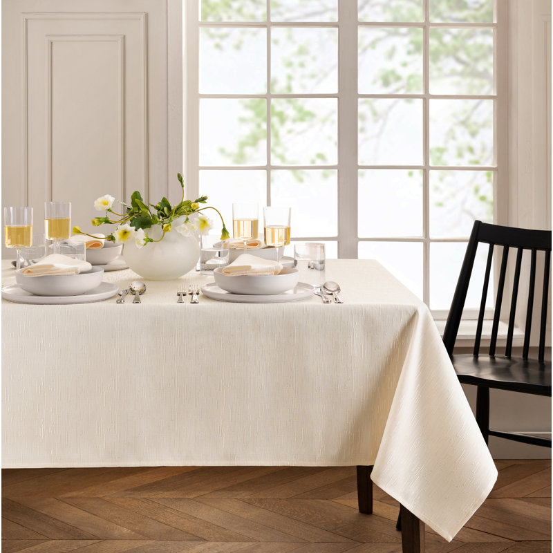 Brosh Solid Texture Water and Stain Resistant Polyester Rectangle Tablecloth, 84" x 60", Ivory