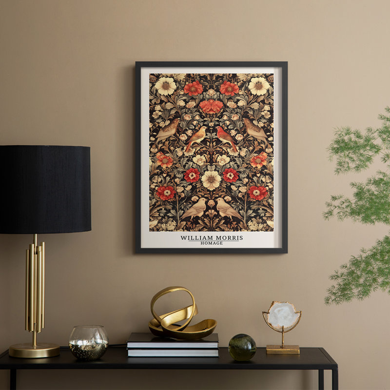 Imprimé encadré en bois massif de la série «CDXV III» de William Morris, H 11 po x l 9 po, Noir, noir, noir, noir
