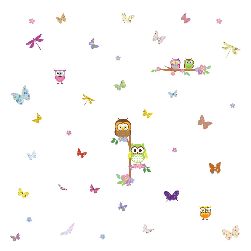 Colorful Butterflies and Owl Tree Kids Wall Sticker