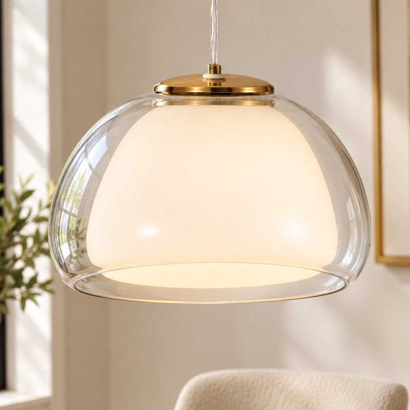 Suspension DEL dorée à 1 lumière en verre réglable pour îlot de cuisine, chambre à coucher, salle à manger