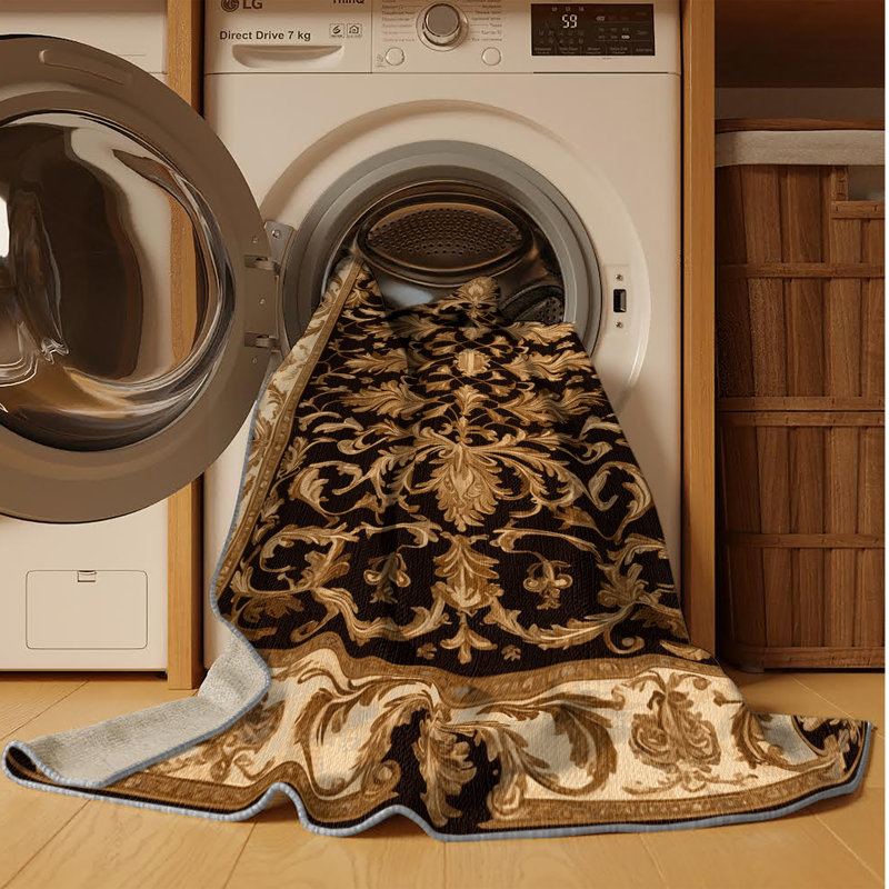 Tapis brun français lavable à la machine, Carré 5 pi