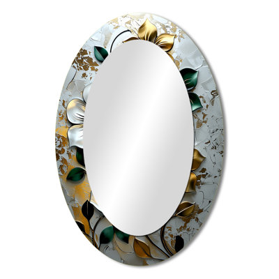 Green And Gold Moroccan Floral Tiles IV - Green Traditional Oval Wall Mirror