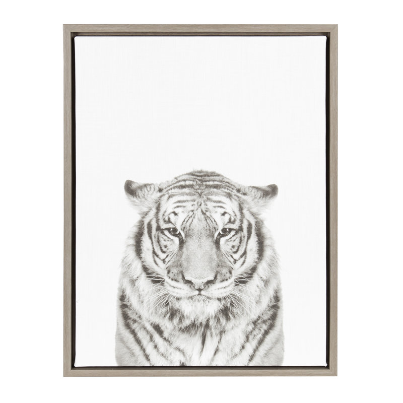 «Tiger» par Simon Te of Tai, reproduction d'art sur toile encadrée, H 24 po x l 18 po, Blanc / Gris