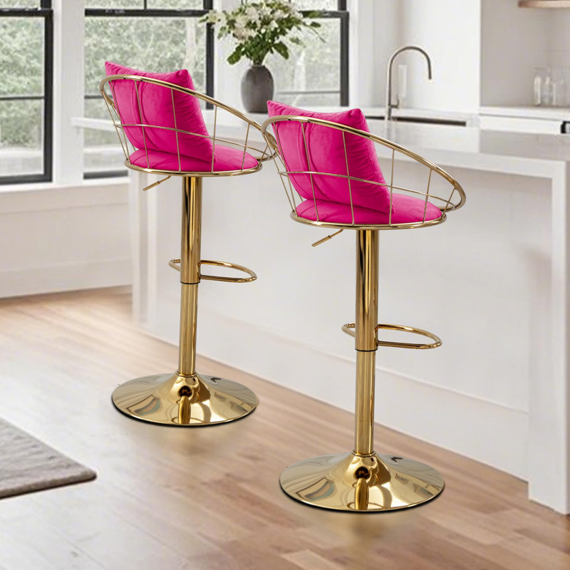 Velvet Adjustable Height Bar Stools (Set of 2), Wine 