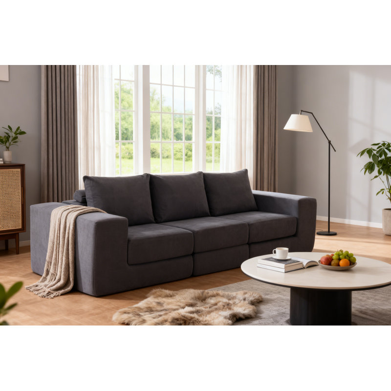 Grand canapé modulaire convertible en velours côtelé de 110 po Boneless, aucun assemblage requis, Velours côtelé gris
