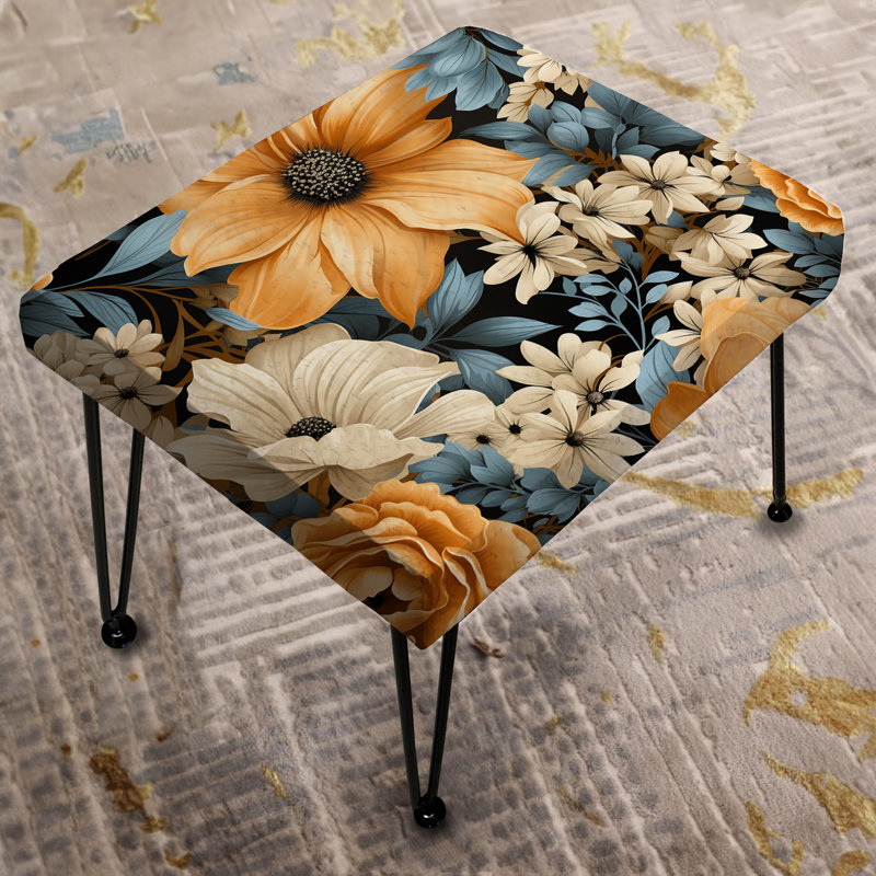Yellow And Blue Farmhouse Flowers Pattern - Floral Rectangle Ottoman