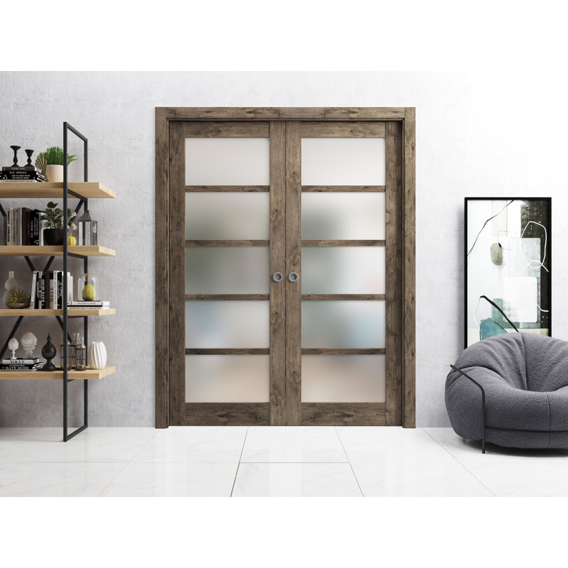 Panelled Wood Quadro Sliding Closet Doors, 36" x 80", Cognac Oak