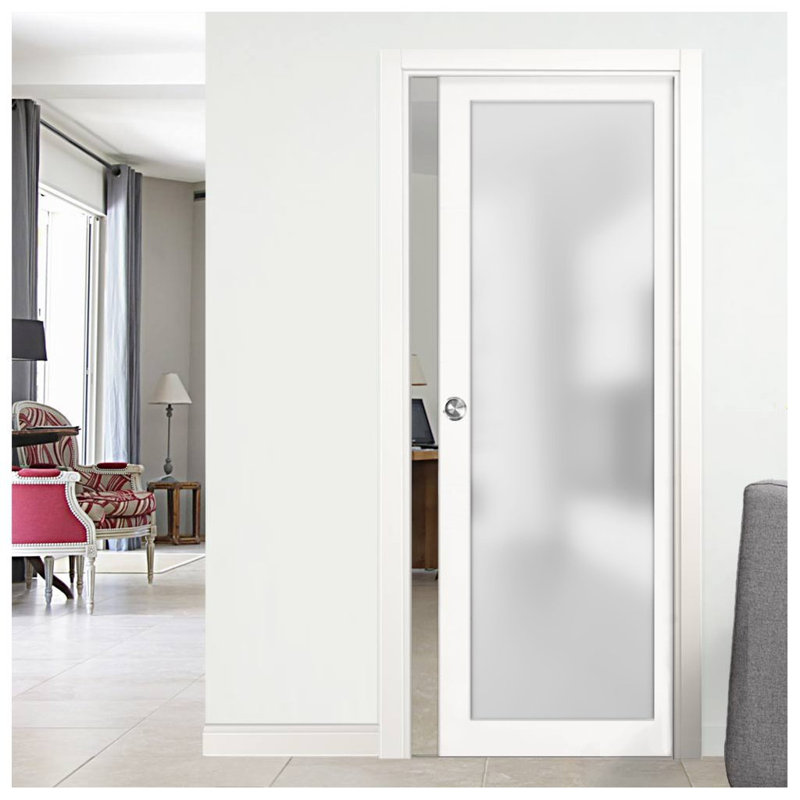 Porte de placard coulissante en verre givré Planum, 24 po x 96 po, Blanc