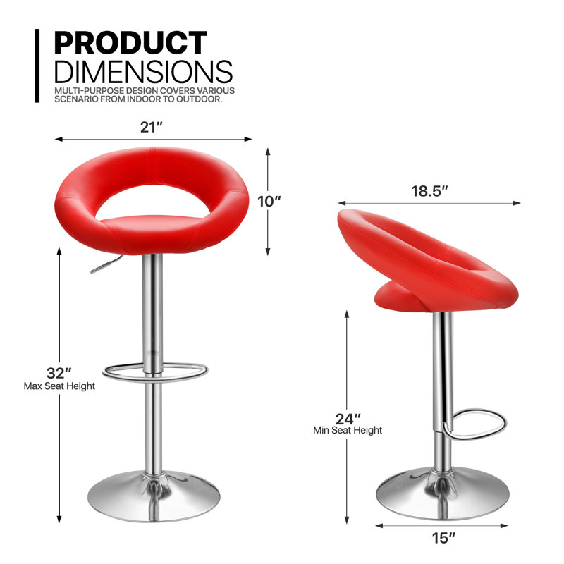 Tabourets pivotants Logie, chaise de salle à manger à hauteur de comptoir réglable en similicuir avec repose-pieds, Rouge
