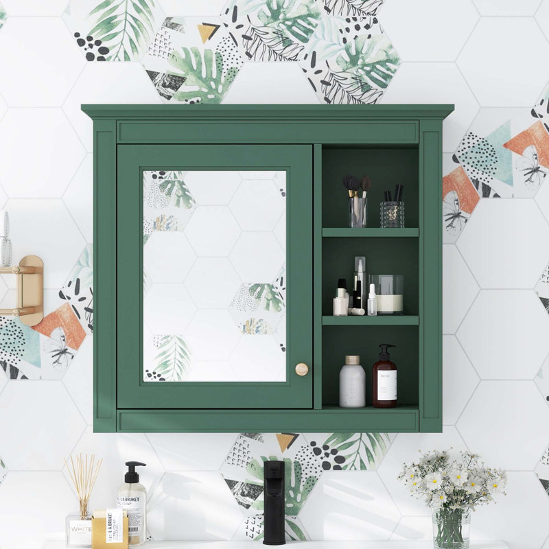 Armoire à pharmacie murale avec miroir et 3 tablettes ouvertes Dorla, Vert