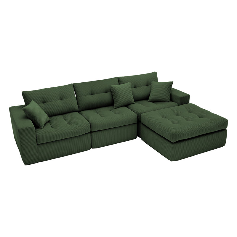 Compression Sectionals Corduroy L Shaped Modern Chaise Sofa For Home