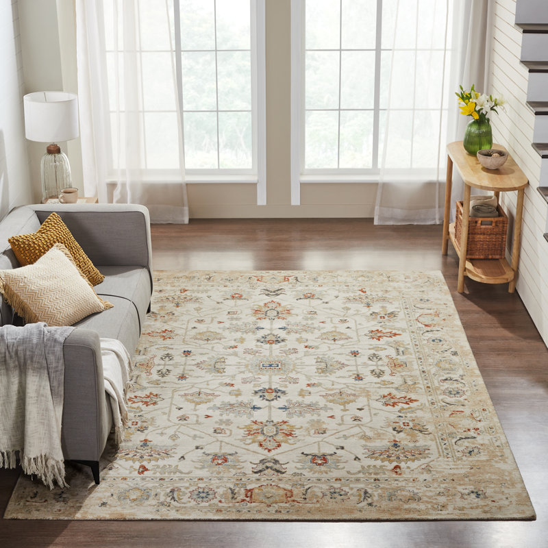 Tapis beige / ivoire en laine tissé à la machine Josilynn, Tapis de couloir 2 pi 6 po x 10 pi