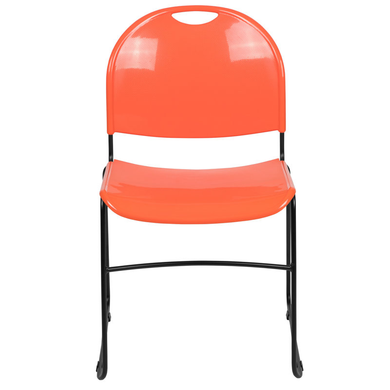 Gaea 880 lb. Capacity Ultra-Compact Stack Chair with Metal Frame, Black, Orange
