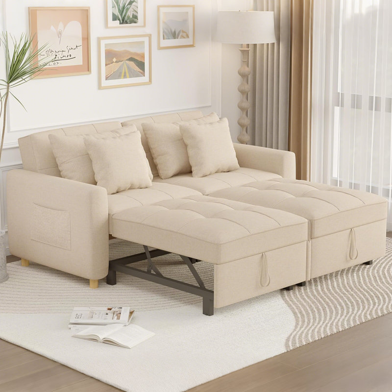 Borchert 2 Seater Fabric Sofa Bed, Beige Linen