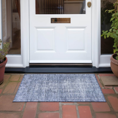 Machine Washable Indoor/Outdoor Christain ACN1228 Navy Rug