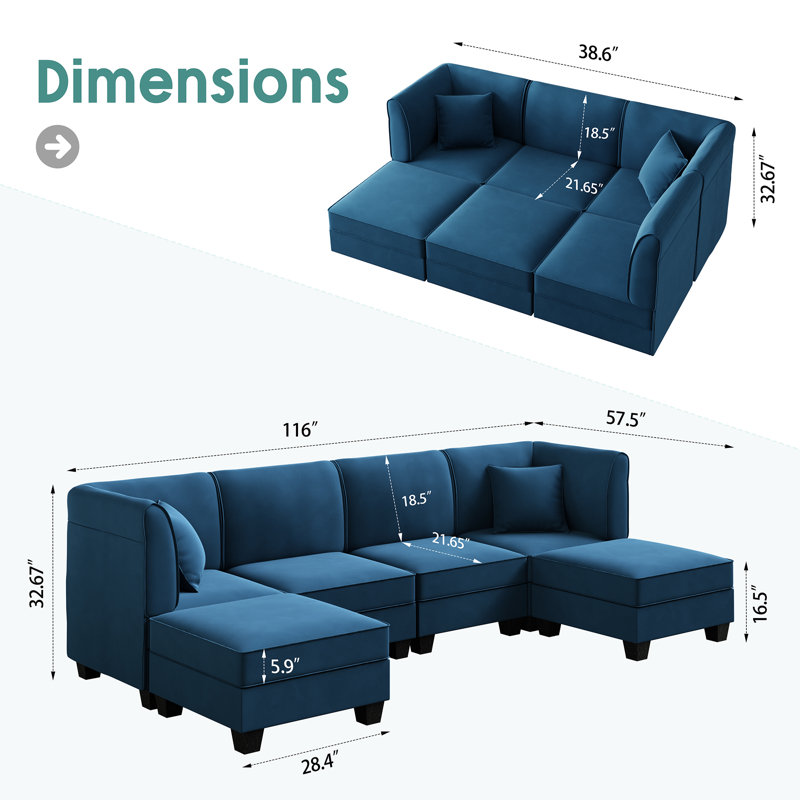 Canapé modulaire 6 pièces Audrye, Blue