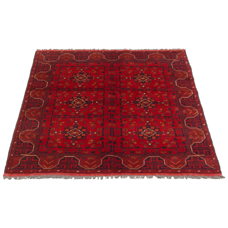Tapis rouge noué à la main Esari Turkman 4 pi 11 po x 6 pi 3 po