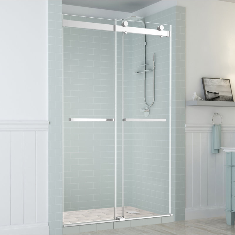 Rivage Double-Bypass 75" H Sliding Frameless Shower Door, Stainless Steel