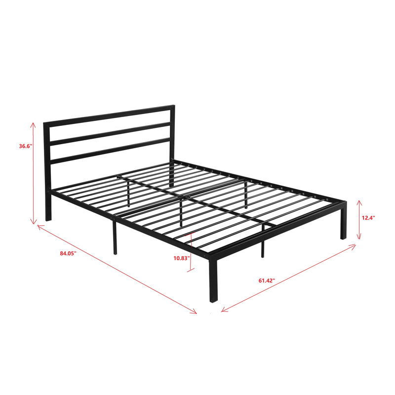 Queen Size Metal Bed Frame With Headboard, Black