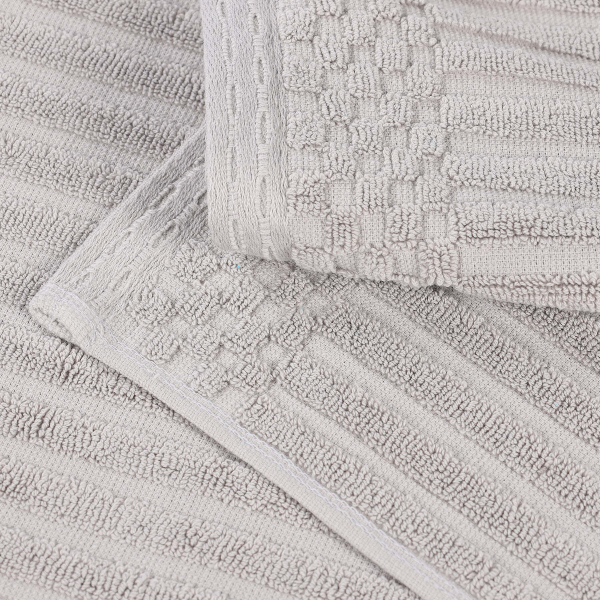 Ribbed Cotton Absorbent Heavy Hand and Bath Towel Set, Silver