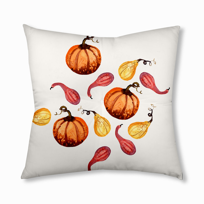 Coussin 321_Gourds Galore Fall Design, 26 po x 26 po, Blanc