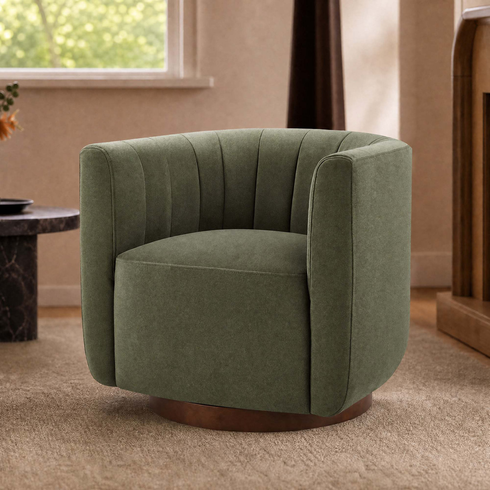 Becki Owens for Joss & Main Velvet Swivel Armchair, Vesper Forest Performance Velvet