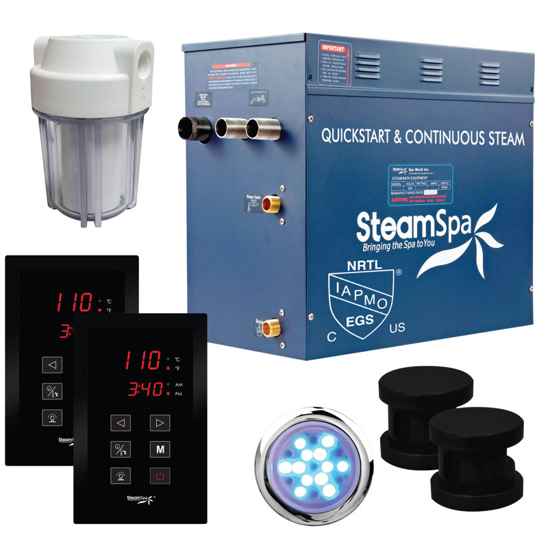 Steamspa Royal Series 12 KW Quickstart Stainless Steel Acu-Steam Bath Generator Package - Matte Black Finish
