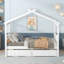 Lit double pleine grandeur en bois avec tiroirs, blanc