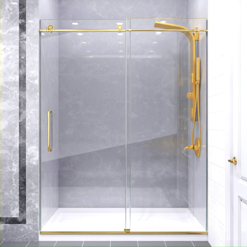 Madam Series 76 In. X 50-54 In. Frameless Sliding Shower Door In Brushed Gold With 3/8" (10Mm) Tempered Clear Glass