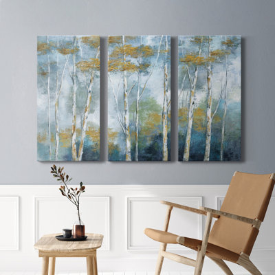 Indigo Forest - Ensemble de 3 peintures sur toile tendue