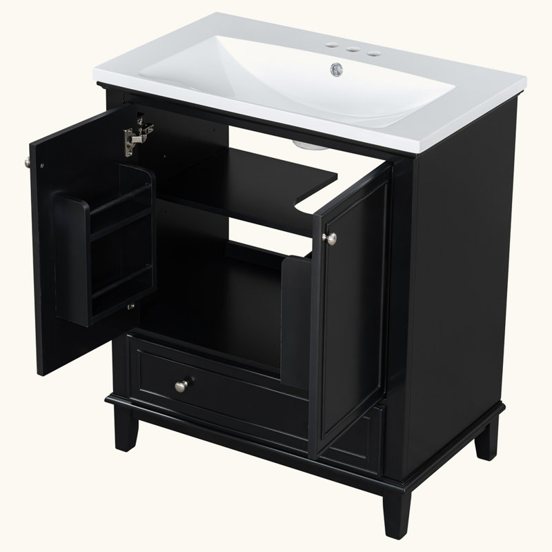 Armoire de salle de bain multifonctionnelle avec portes et tiroir, Noir, noir, noir, noir