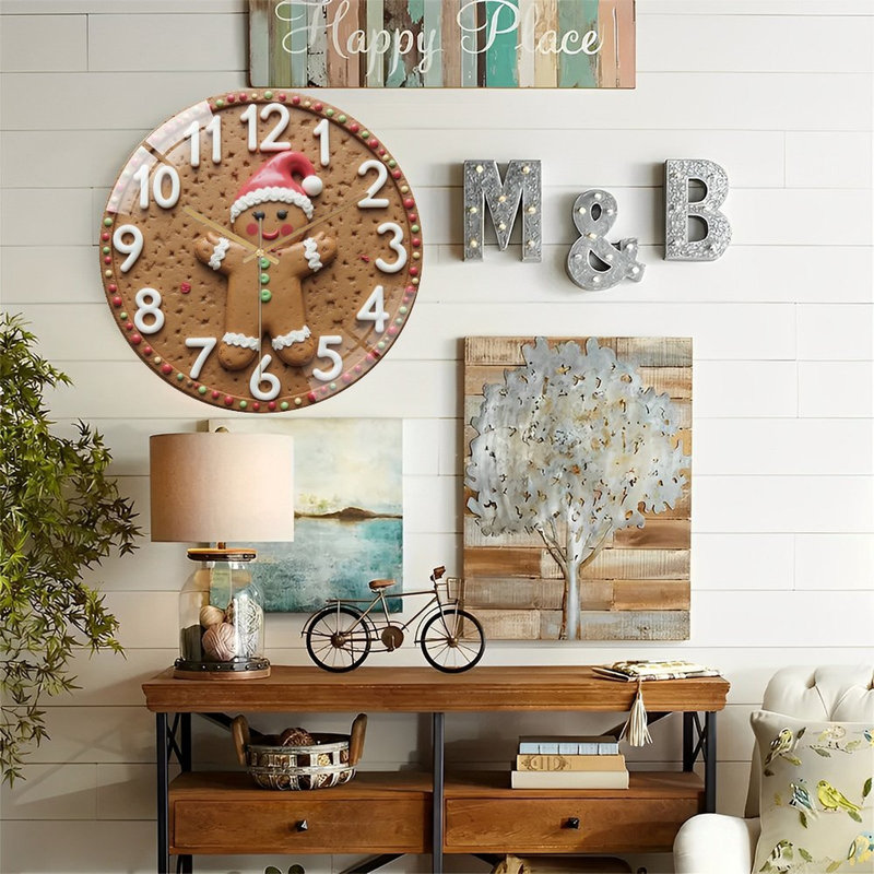 Gingerbread-Man-Christmas-Horloge Art - Horloge murale moderne en verre 12 po