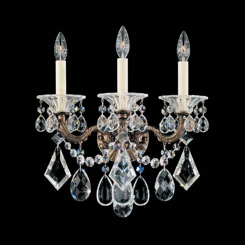 La Scala 3 - Light Candle Wall Light, Handcut Clear, Antique Silver