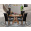 Ensemble de 5 pièces 5 pièces pour 4 tables rondes avec piédestal et 4 chaises Parson en tissu noir, noyer antique-2040198128-2019914938