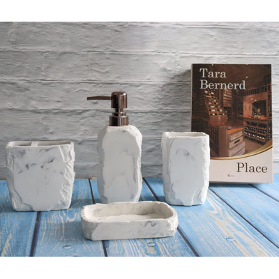 Ensemble d'accessoires de salle de bain en marbre, porte-brosses à dents en marbre, décor de salle de bain maison de campagne, ensemble de 4 pièces en résine, nécessaire pour appartement, contenant brosse à dents, distributeur de savon, porte-savon,