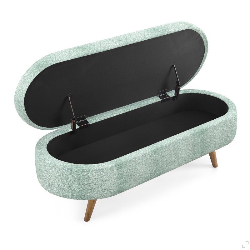 Banc de rangement repose-pieds ovale, pieds en bois d'hévéa, Cyan