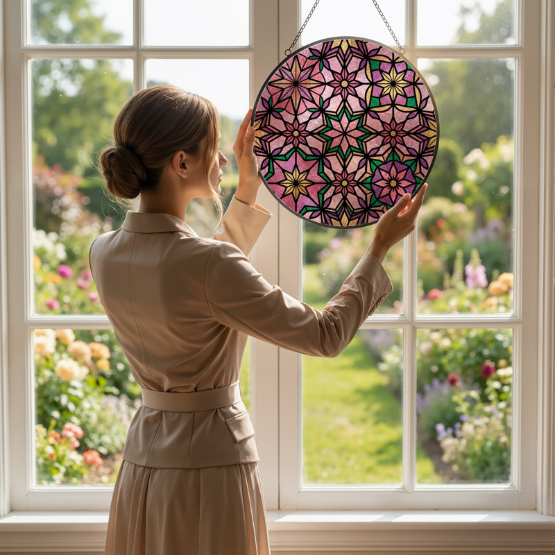 Panneau de vitrail à motif floral 12 po H, H 12 po x l 12 po