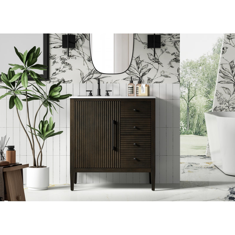 Meuble-lavabo simple 32 po, Chêne chocolat