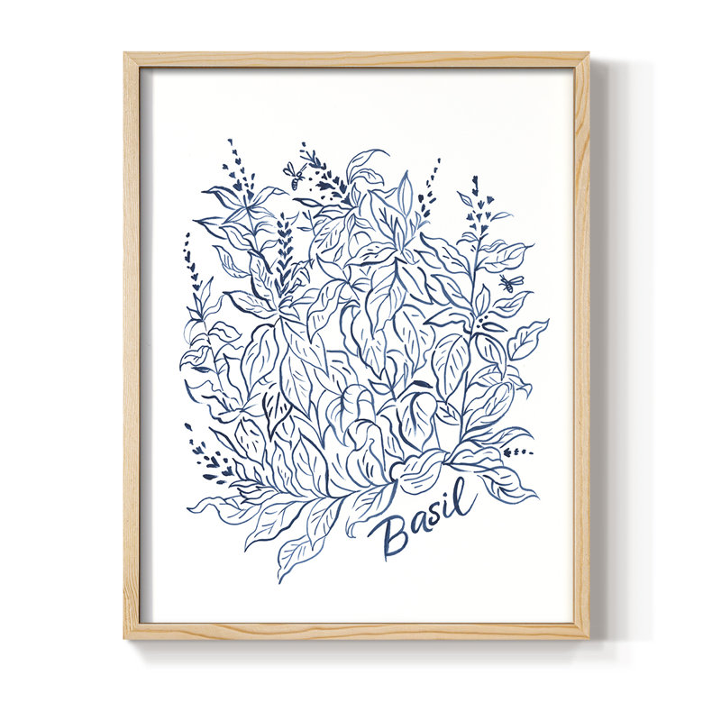«Summer Herb Garden Sketches I», reproduction encadrée - bois massif, H 11 po x l 9 po