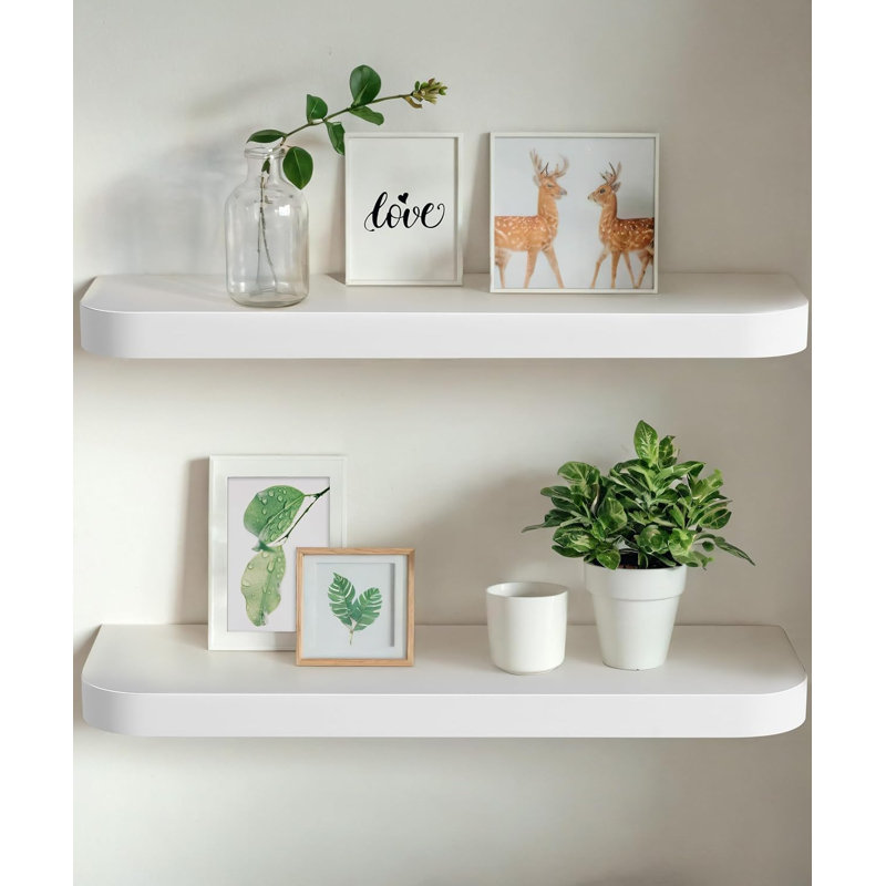 Wood Floating Shelves for Wall, 24 Inch Wall Mounted Wood Shelf Set of 2, Rustic Home Decor Storage Large Shelf Long Heavy Duty for Bathroom, Bedroom, Kitchen, Office, Living Room