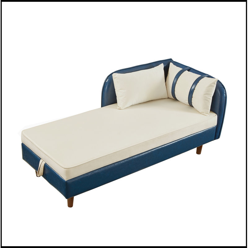 Chaise longue rembourrée avec rangement, Beige et bleu