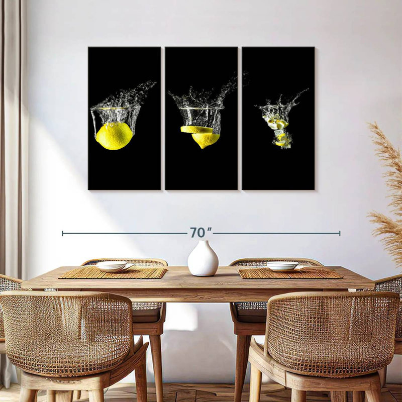 " Lemon Splashes " by SodaPopArt 3 - Pieces, 57" H x 36" W x 1.25" D