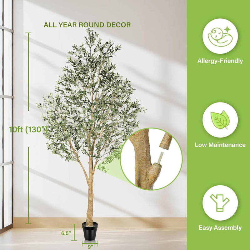 Olive artificielle avec tronc de bois naturel, 10 pi