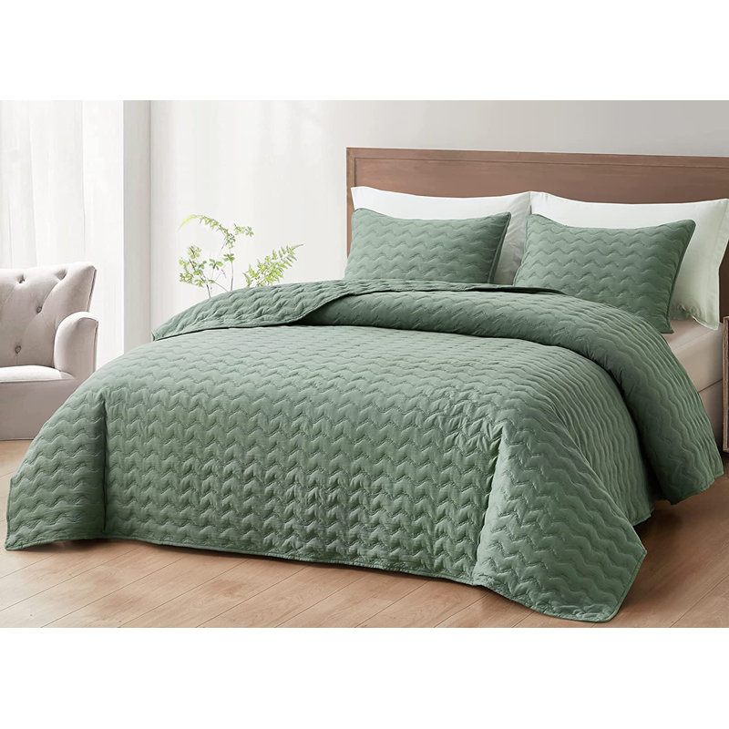 Destiny 3-Piece Washed Microfiber Quilt Set, King Quilt + 2 King Shams, Sage