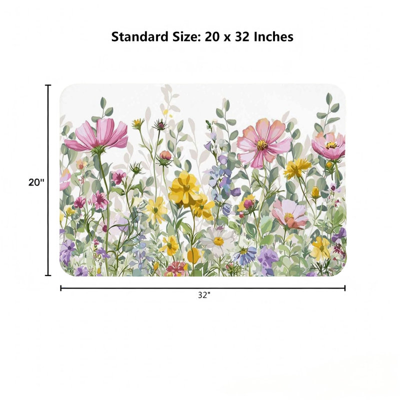 Tapis doux antidérapant Wildflower Meadow, Rose / Motif floral jaune