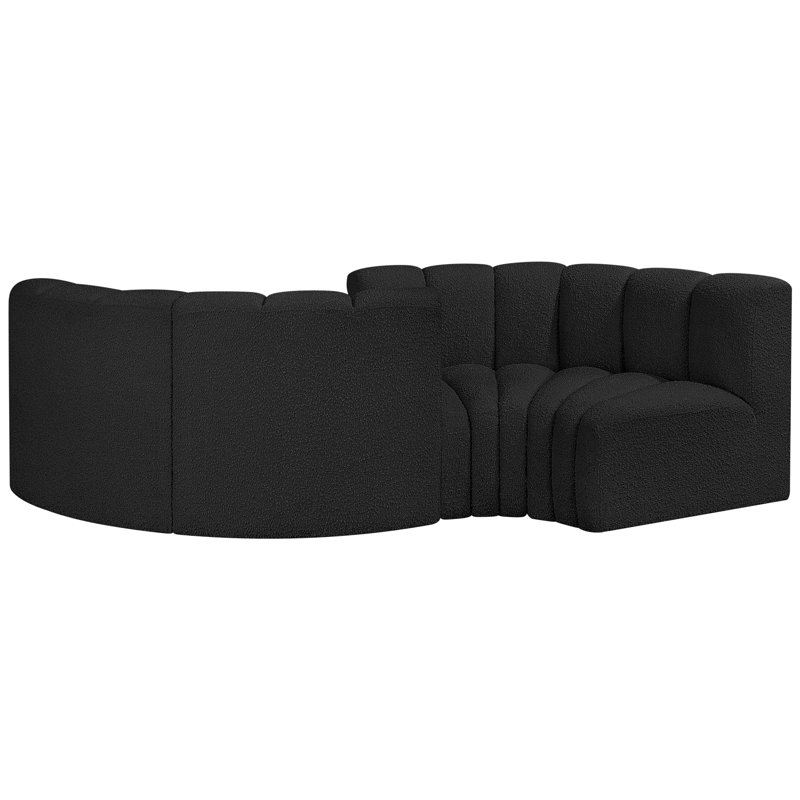 Iyra Upholstered Curved Sectional Reversible, Black Boucle Fabric