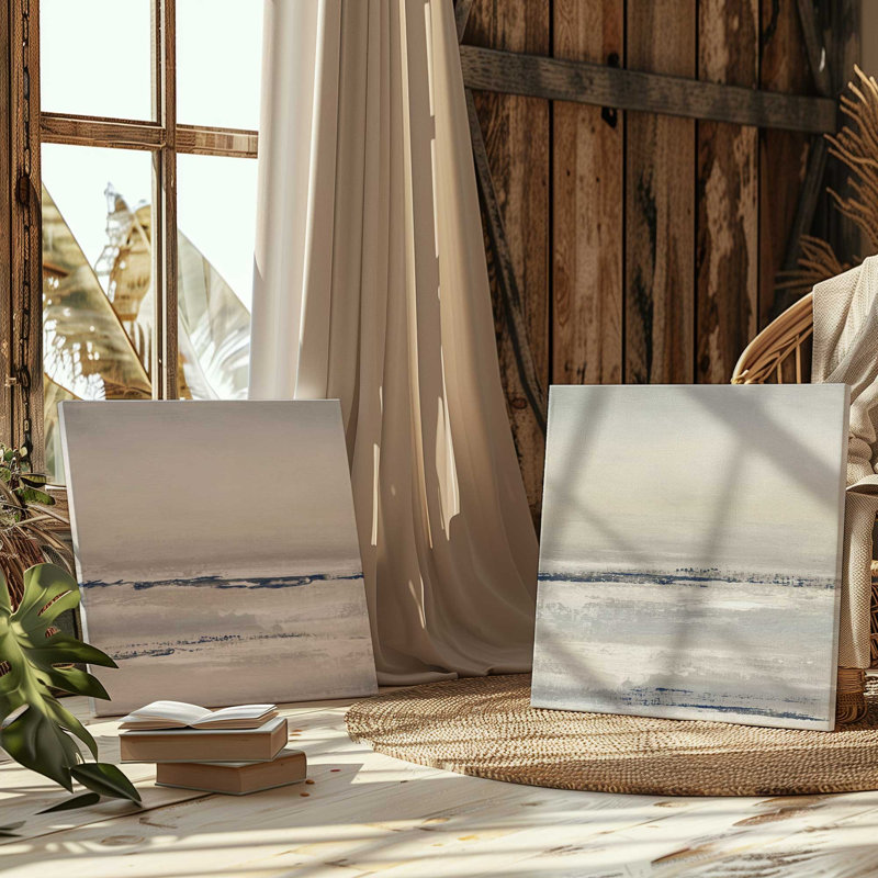 24 "x 24" Ethereal Tide, ensemble de 2 impressions sur toile dans un cadre en érable américain, Toile tendue