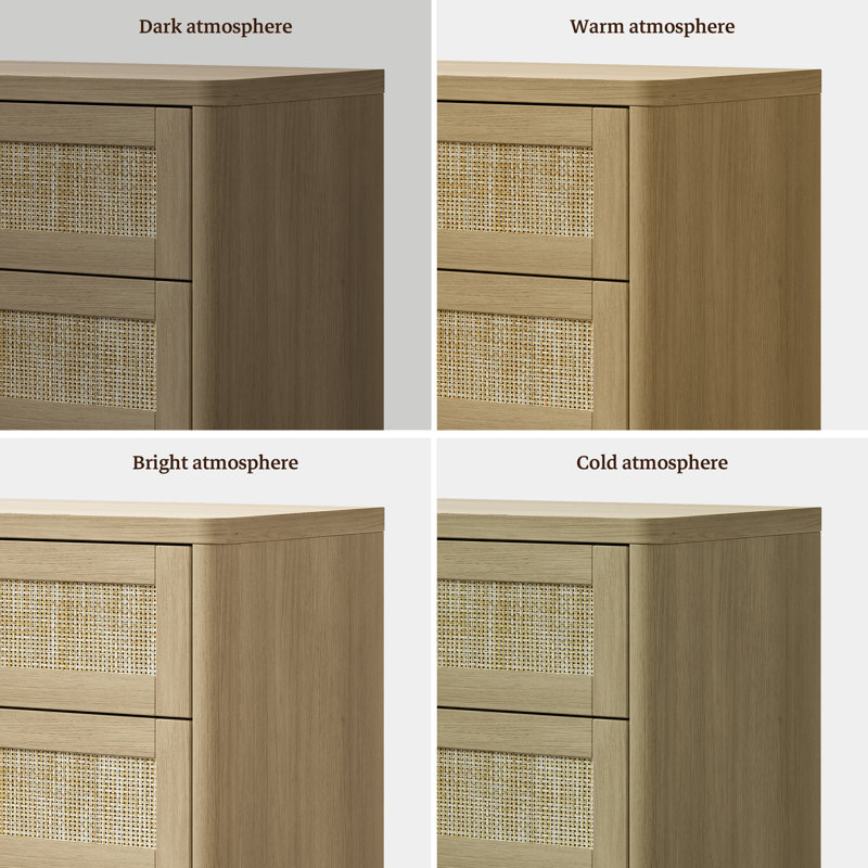 Consiglia Boho Rattan 3-Drawer Nightstand, Amber Oak, 2 Pieces