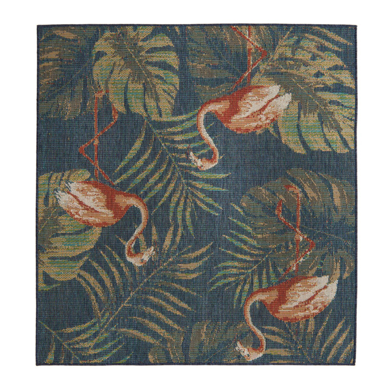 Rolla Machine Woven Floral Indoor/Outdoor Rug , Square 5'3"