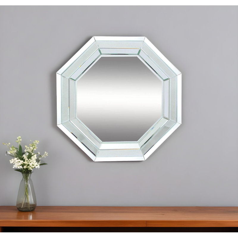 28" Silver Octagon Glass Framed Accent Mirror